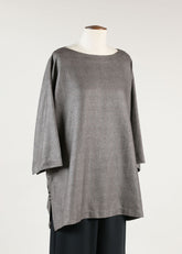 a-line scoop neck 3/4 slv tunic w/button det- long