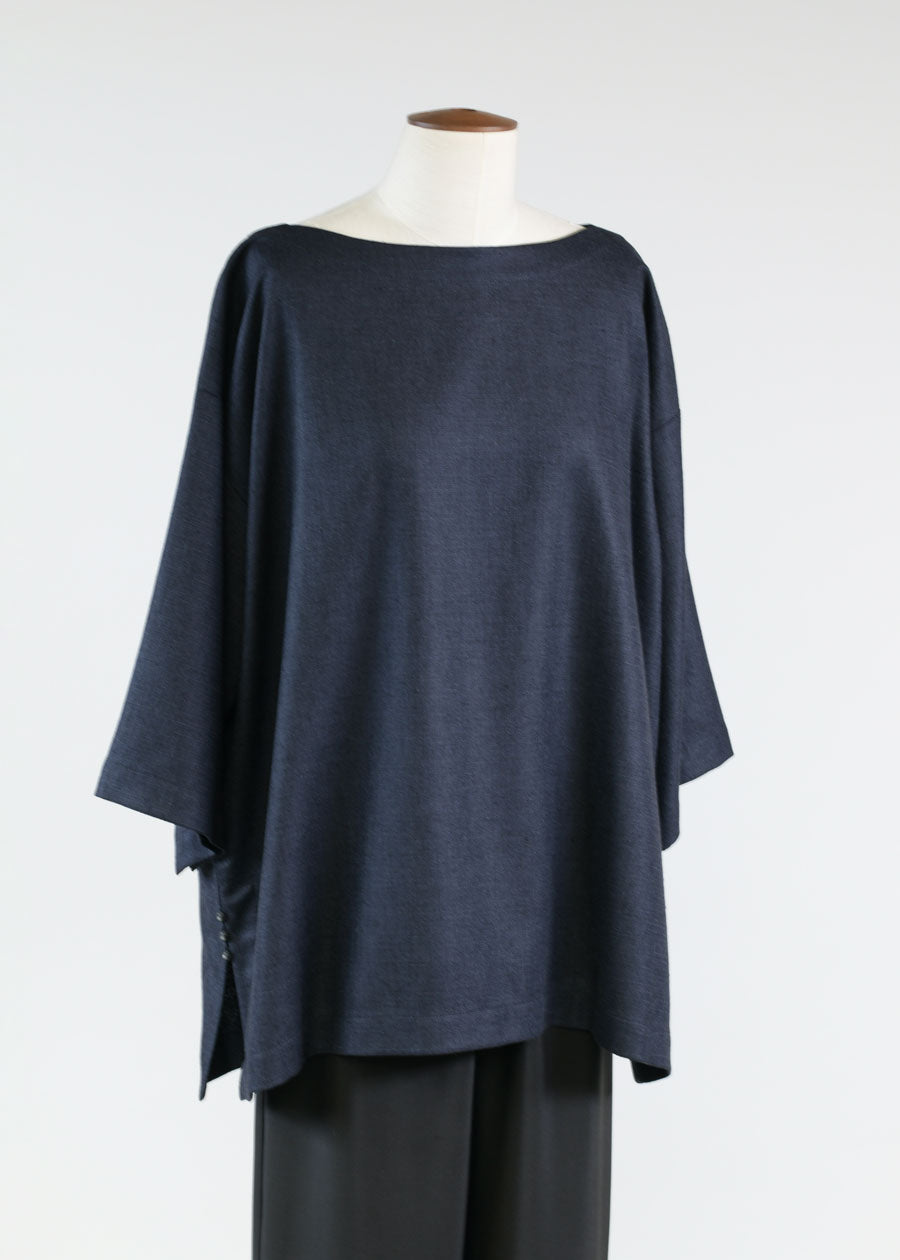 a-line scoop neck 3/4 slv tunic w/button det-long
