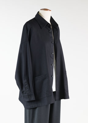 wool wide a-line shirt jacket with collar - long