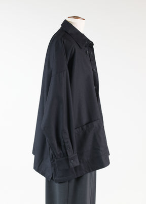 wool wide a-line shirt jacket with collar - long
