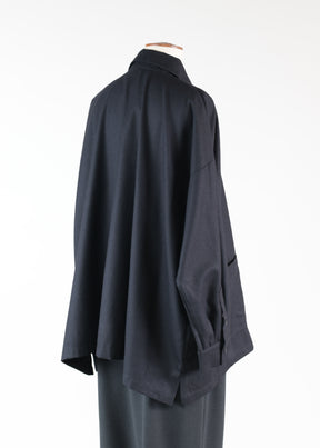 wool wide a-line shirt jacket with collar - long