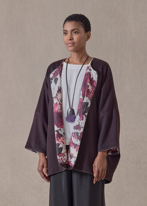 cashmere 3/4 sleeve slope shoulder round neck jacket- long (port)