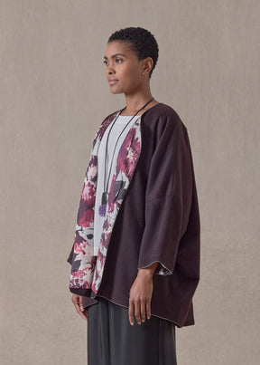 cashmere 3/4 sleeve slope shoulder round neck jacket- long (port)