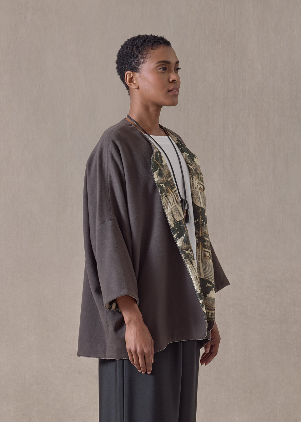 cashmere slope shoulder round neck jacket- long (scout)