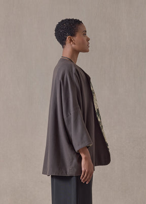 cashmere slope shoulder round neck jacket- long (scout)