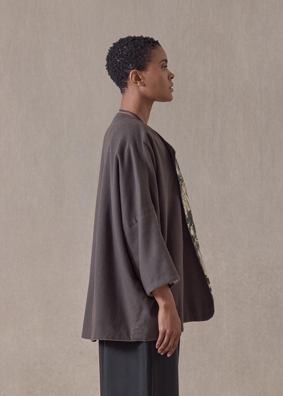 cashmere slope shoulder round neck jacket- long (scout)