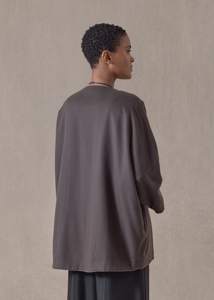 cashmere slope shoulder round neck jacket- long (scout)