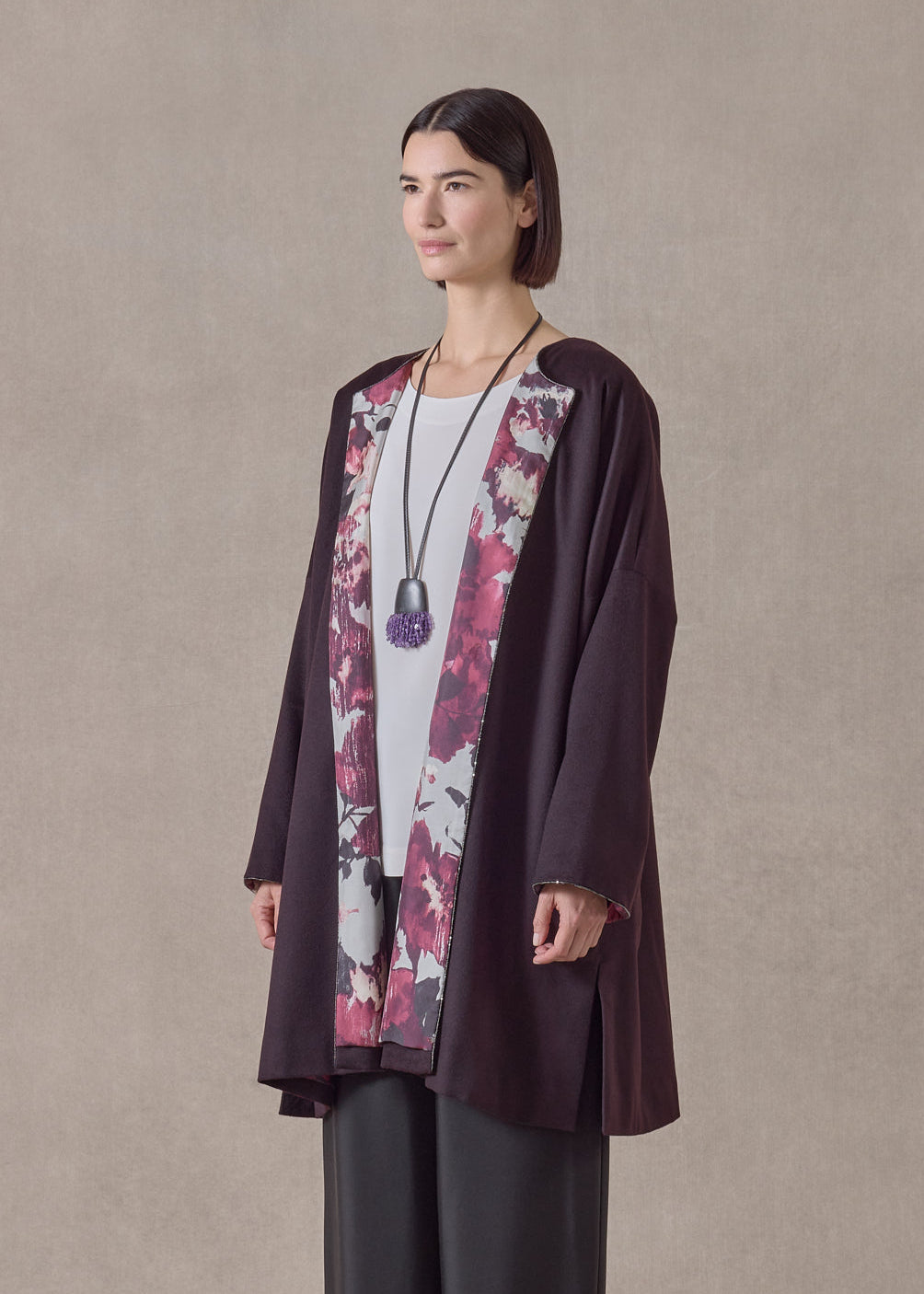 cashmere imperial round neck coat - very long (port)