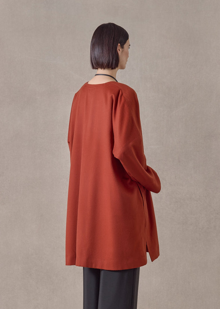 cashmere imperial round neck coat - very long (rustdark)