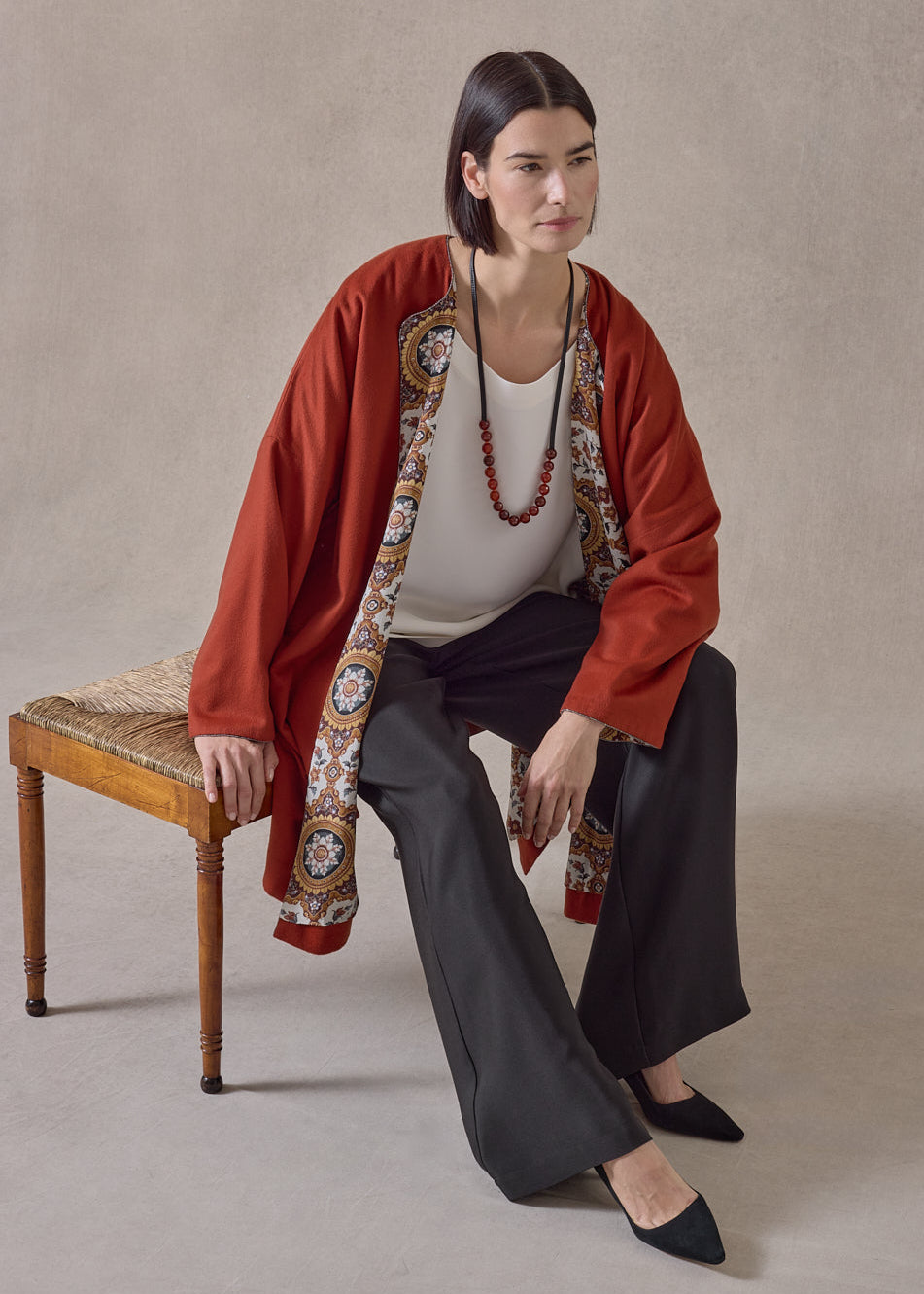 cashmere imperial round neck coat - very long (rustdark)