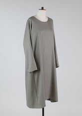 cashmere side pleated round neck dress - 3/4 length