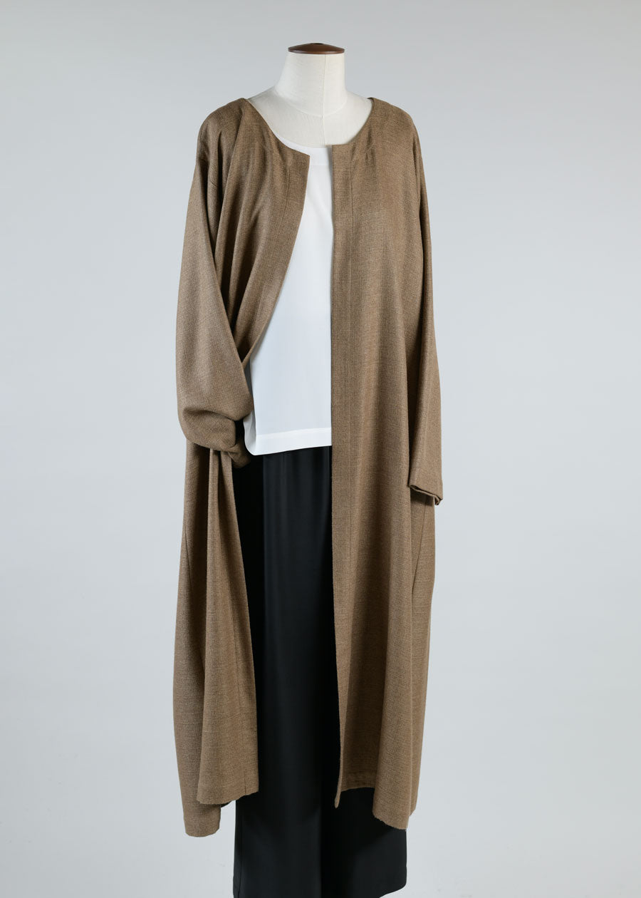 side pleated round neck coat - 3/4 length