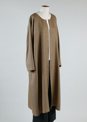 side pleated round neck coat - 3/4 length