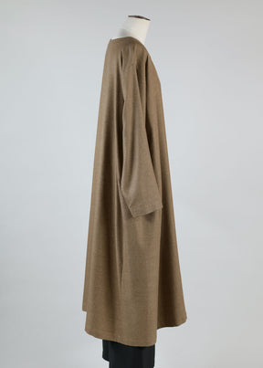 side pleated round neck coat - 3/4 length