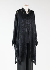 silk mix wide collarlarless shirt - very long with slits