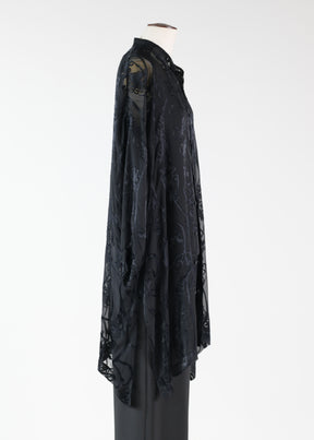 silk mix wide collarlarless shirt - very long with slits