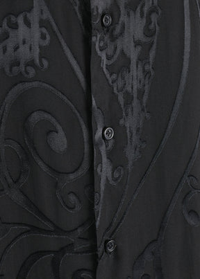 silk mix wide collarlarless shirt - very long with slits