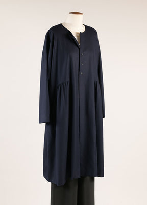 round neck coat jkt w/'pleated panels'-3/4 length