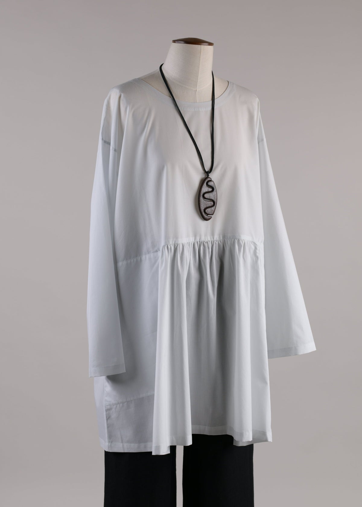 cotton a-line round neck tunic with pleated panels - long plus (skypale)