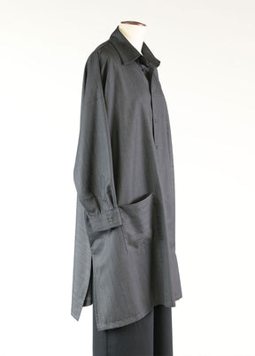 linen wide a-long shirt withcollarlar - very long with slits (pannelled)