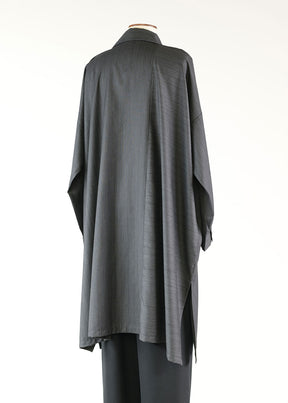 linen wide a-long shirt withcollarlar - very long with slits (pannelled)