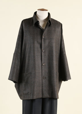 3/4 sleeve sloped shoulder jacket with collar - long