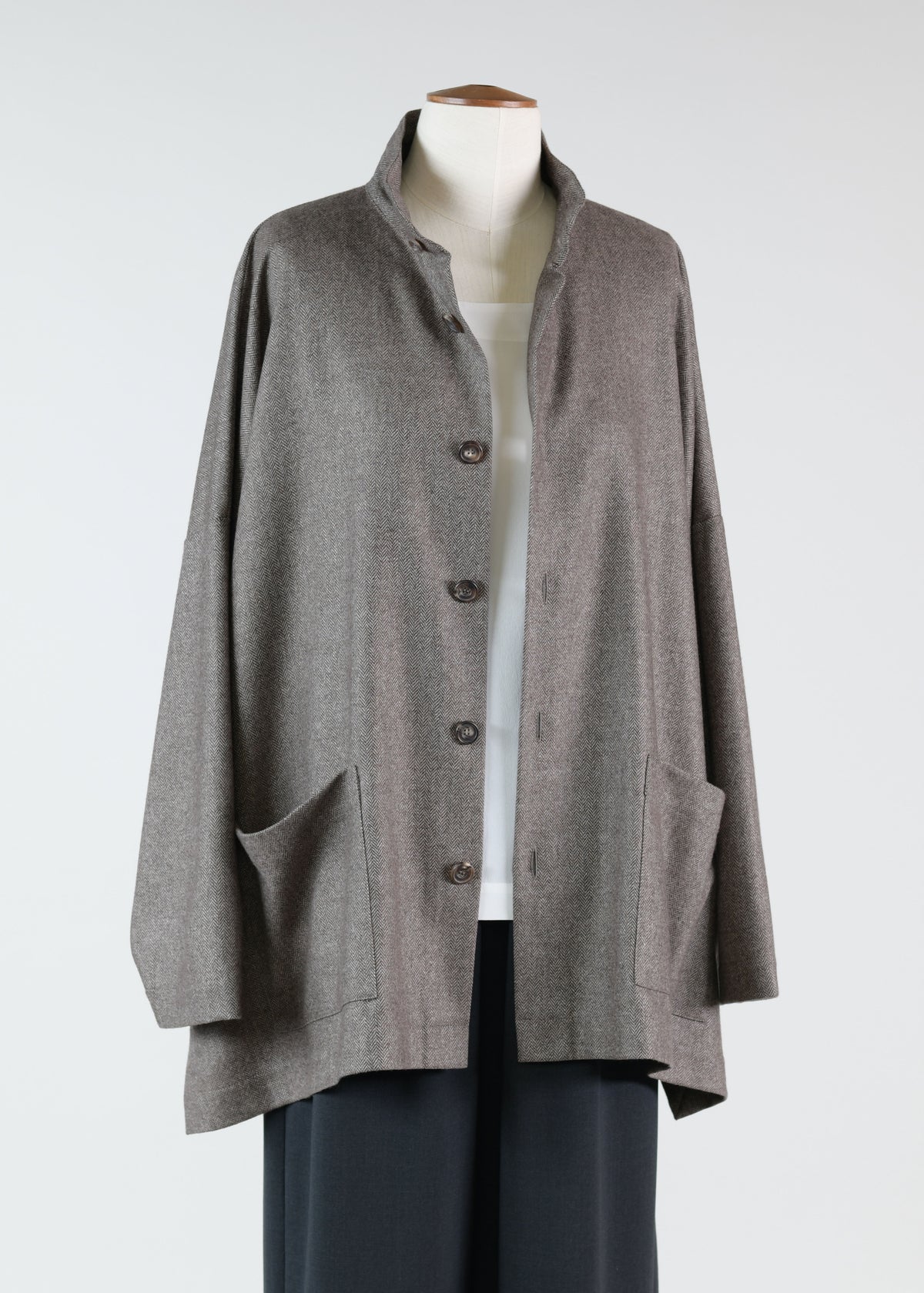 cashmere wide longer back double stand collar jacket - long