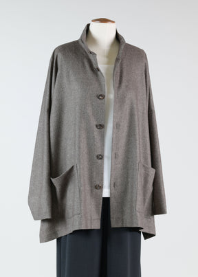 cashmere wide longer back double stand collar jacket - long