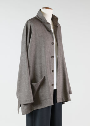 cashmere wide longer back double stand collar jacket - long