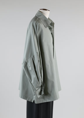 sloped shoulder square shirt with collar and pleated sleeve - long