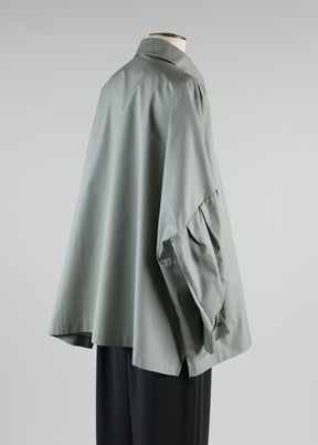 sloped shoulder square shirt with collar and pleated sleeve - long