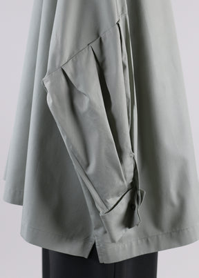 sloped shoulder square shirt with collar and pleated sleeve - long