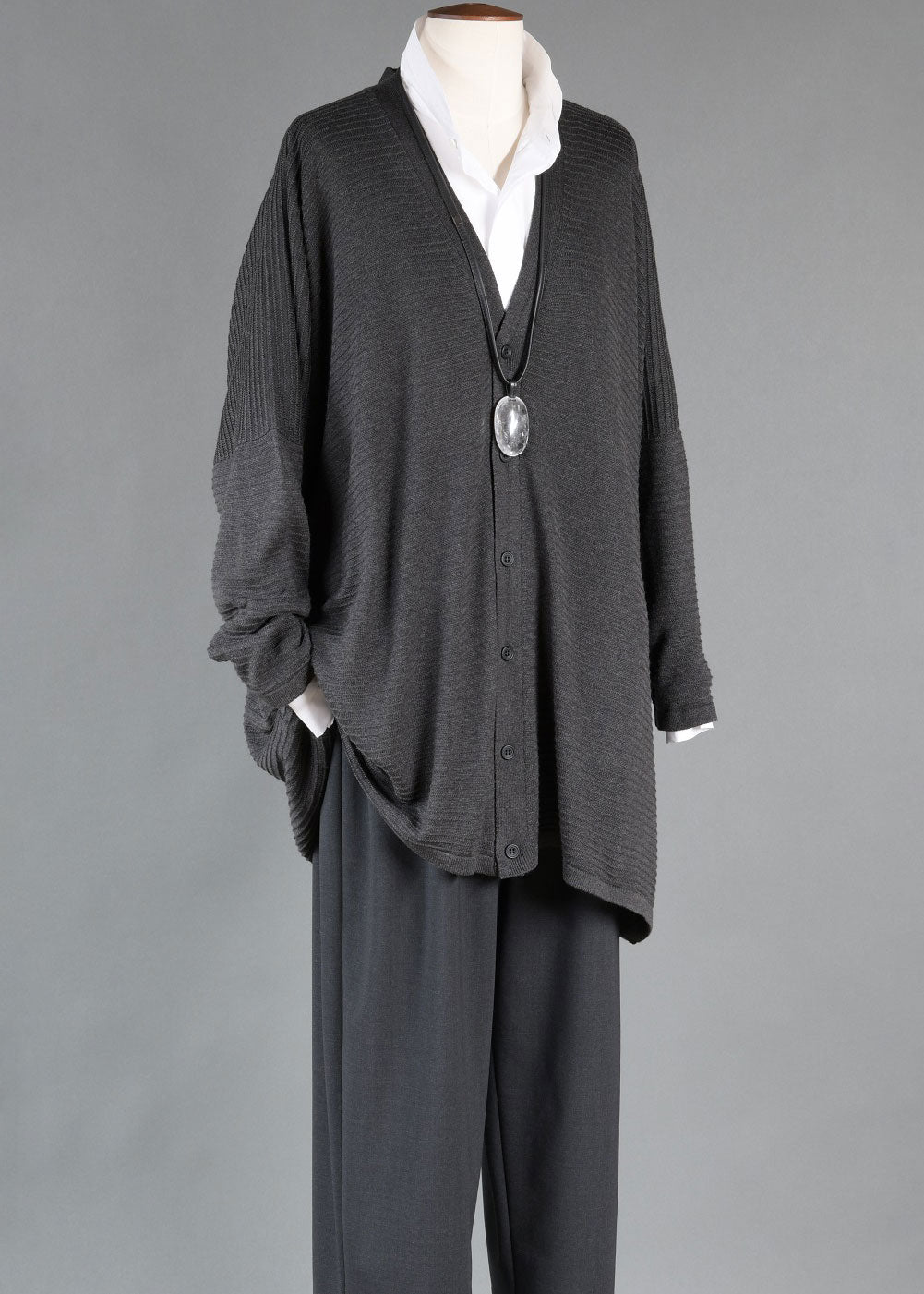 silk wide v neck button cardigan - long plus