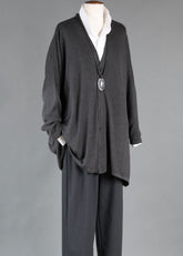 silk wide v neck button cardigan - long plus