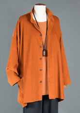 wide a-line back pleat jacket with double stand collar - long