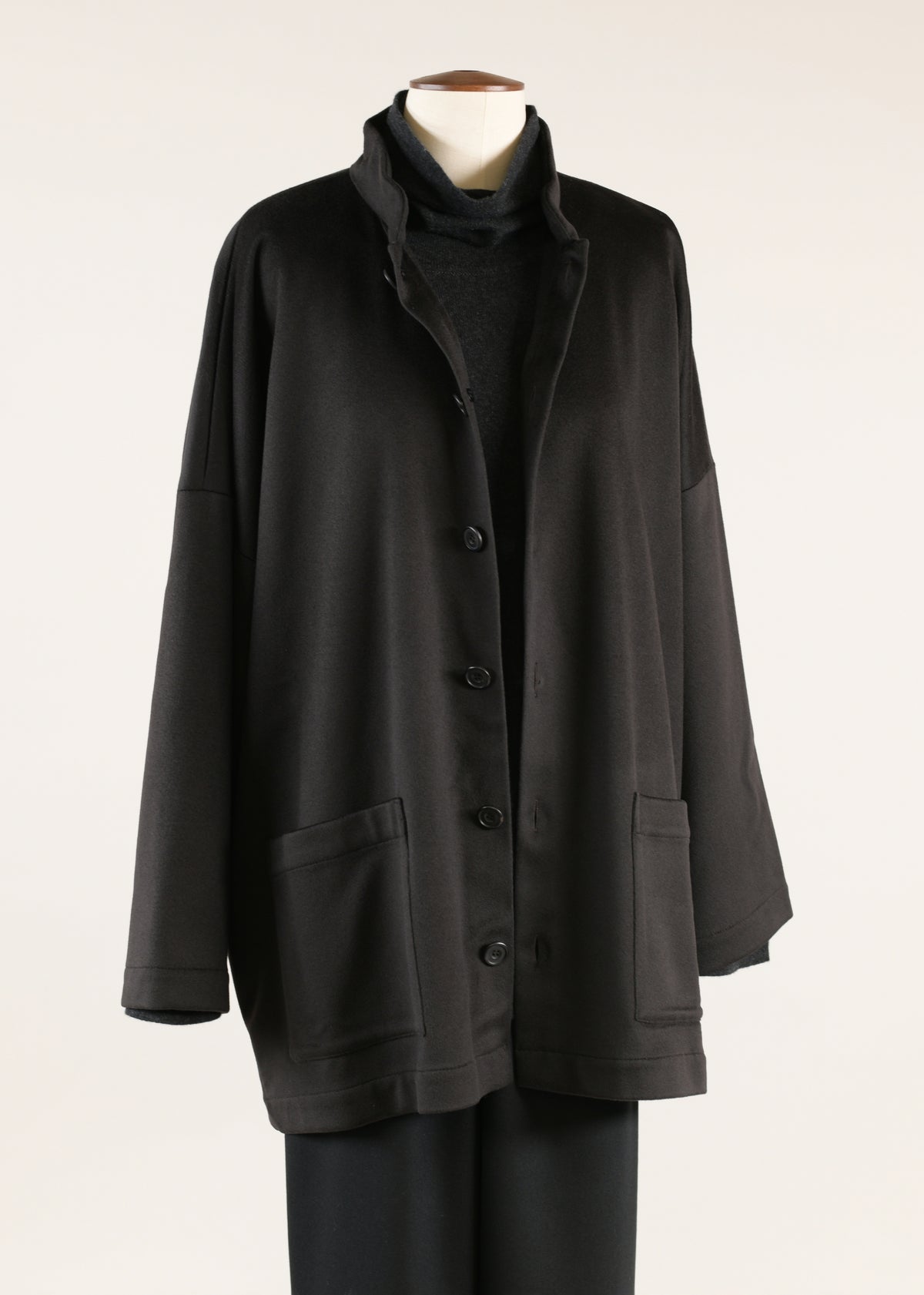 wool mandarin coat - long