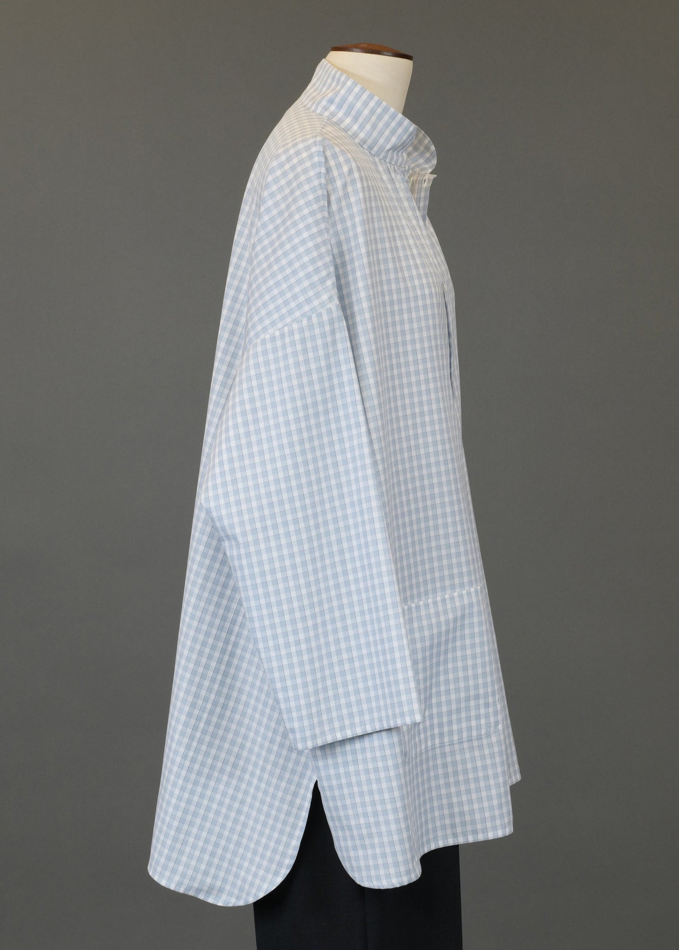 sloped shoulder wide a-line smock with pleated collar - long plus