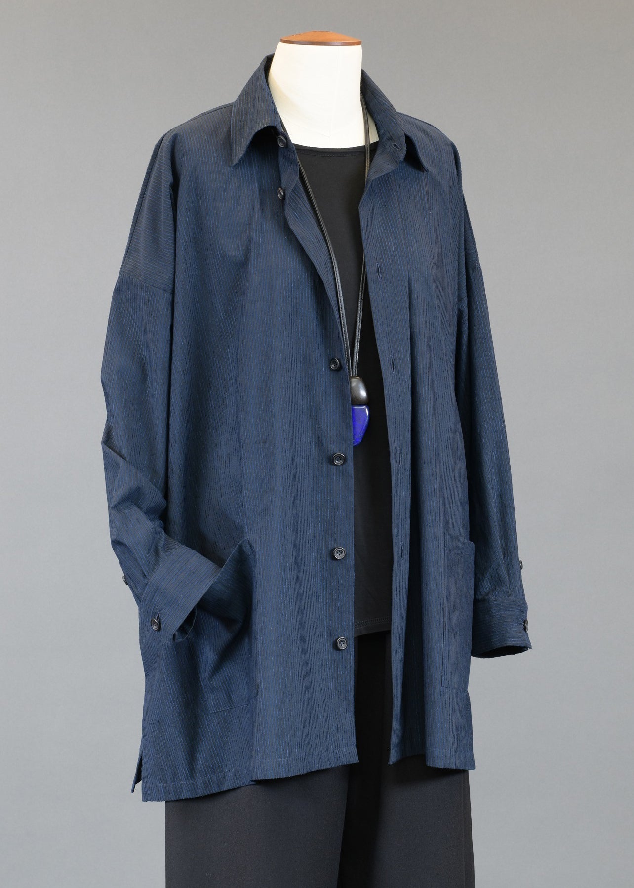 wide a-line shirt jacket with collar - long