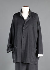 cotton cashmere mix wide a-line back pleat jacket with double stand collar- long