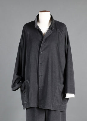 cotton cashmere mix wide a-line back pleat jacket with double stand collar- long