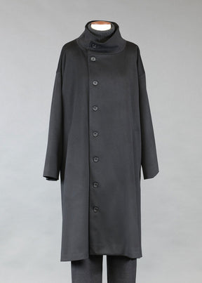 wool cashmere mix side buttoning scrunch neck coat - very long