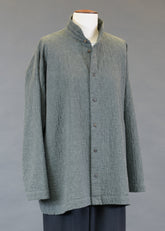 angled-to-front side seam shirt with double stand collar -long