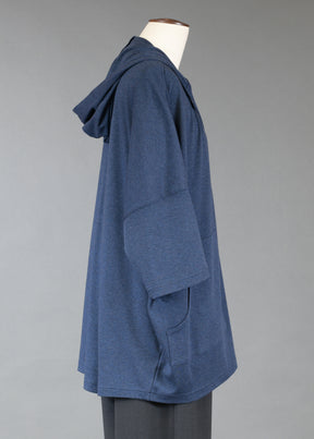sloped shoulder hooded zipped top - long