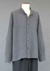 angled-to-front side seam shirt with double stand collar - long