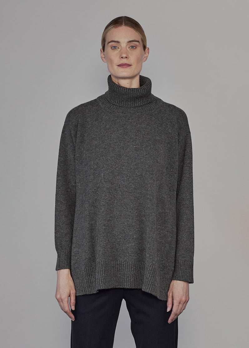 panelled A-line roll neck sweater - long