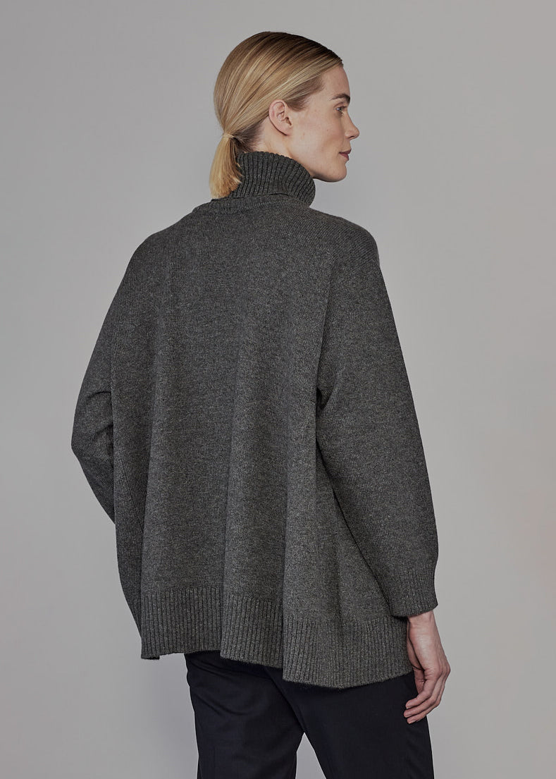 panelled A-line roll neck sweater - long