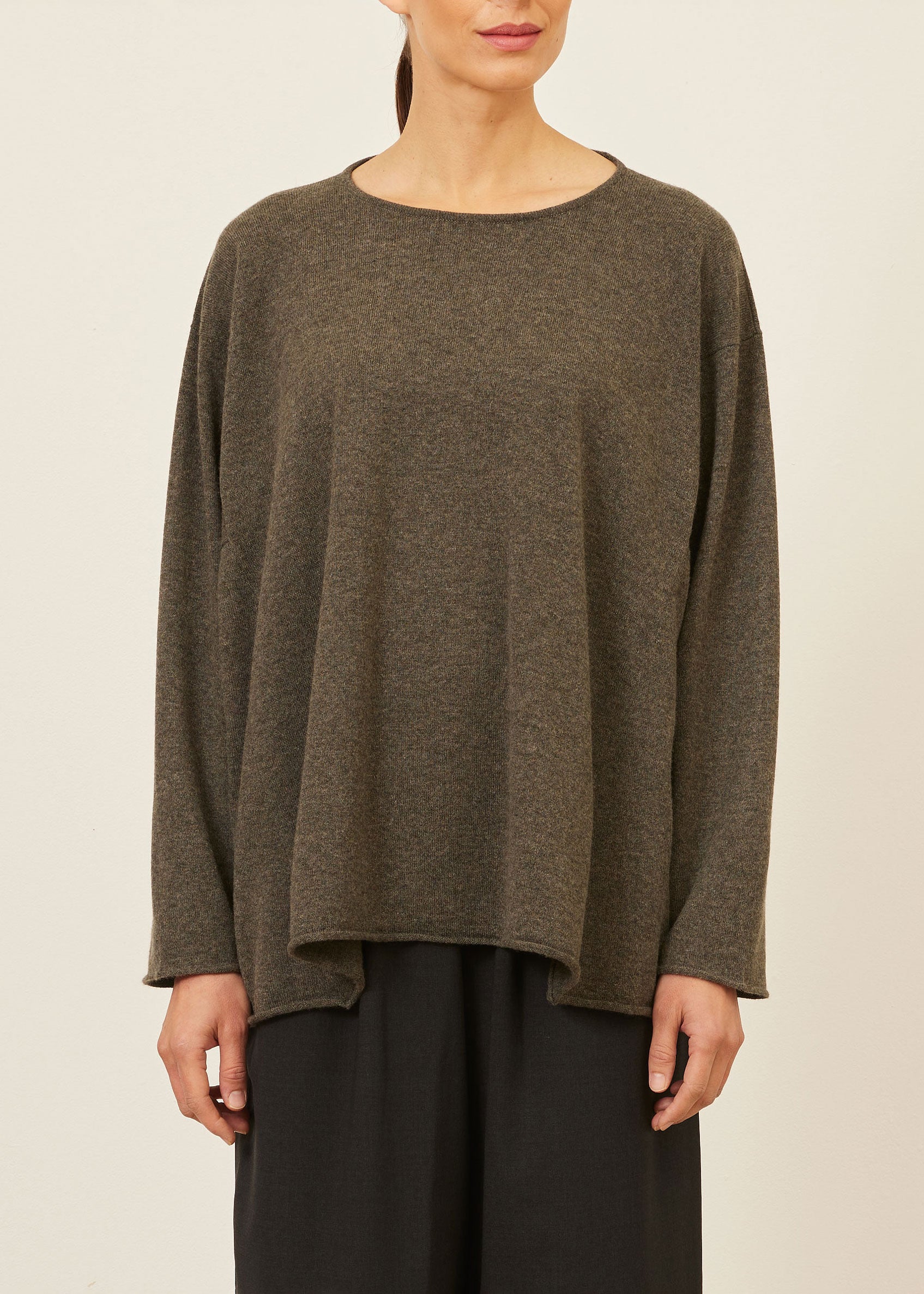 cashmere side panelled a-line bateau neck sweater - mid plus