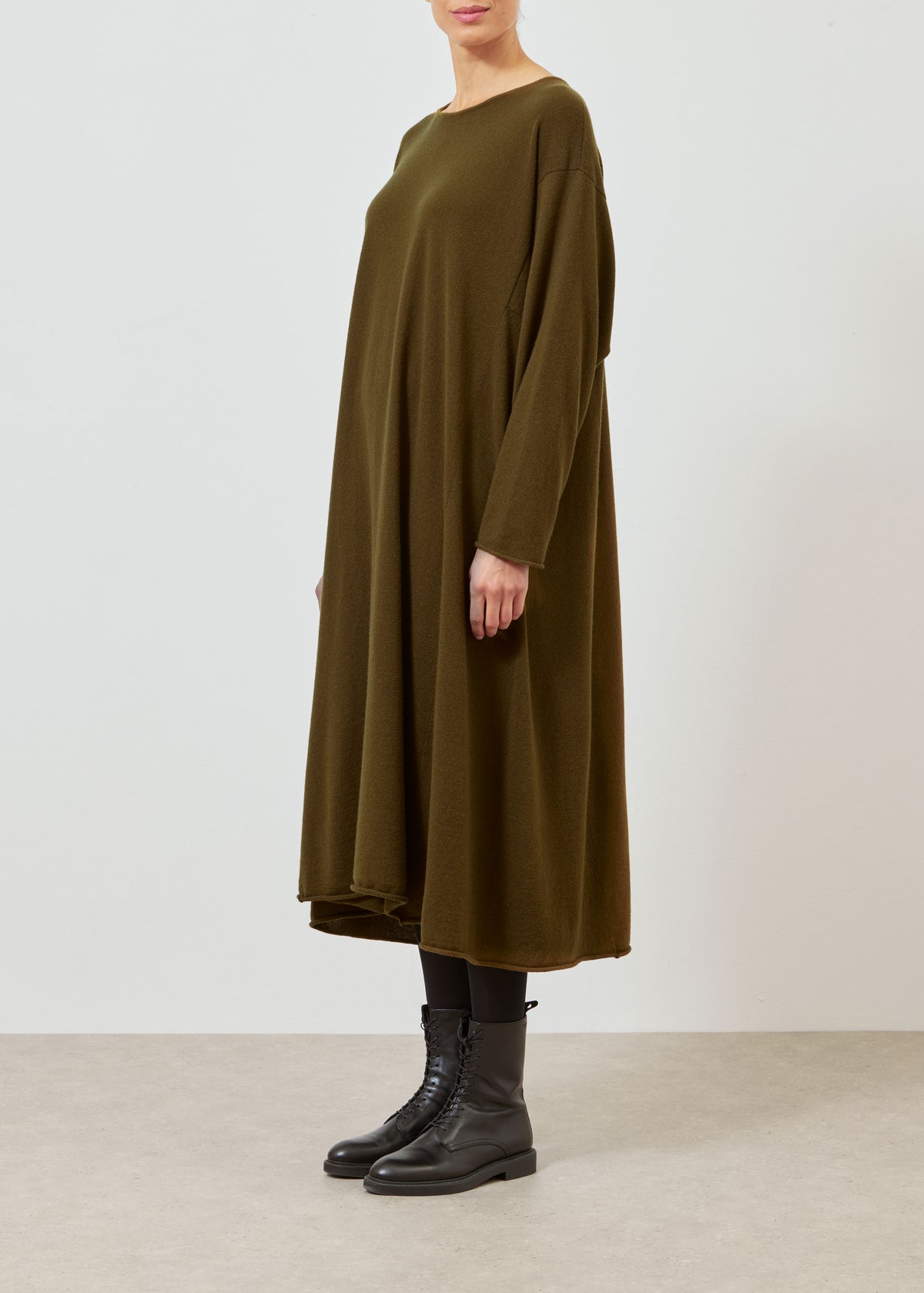 cashmere side panelled a-line bateau neck knit dress