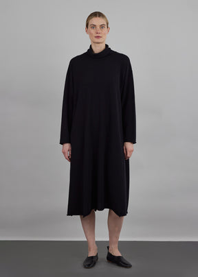 side panelled A-line scrunch neck knit dress