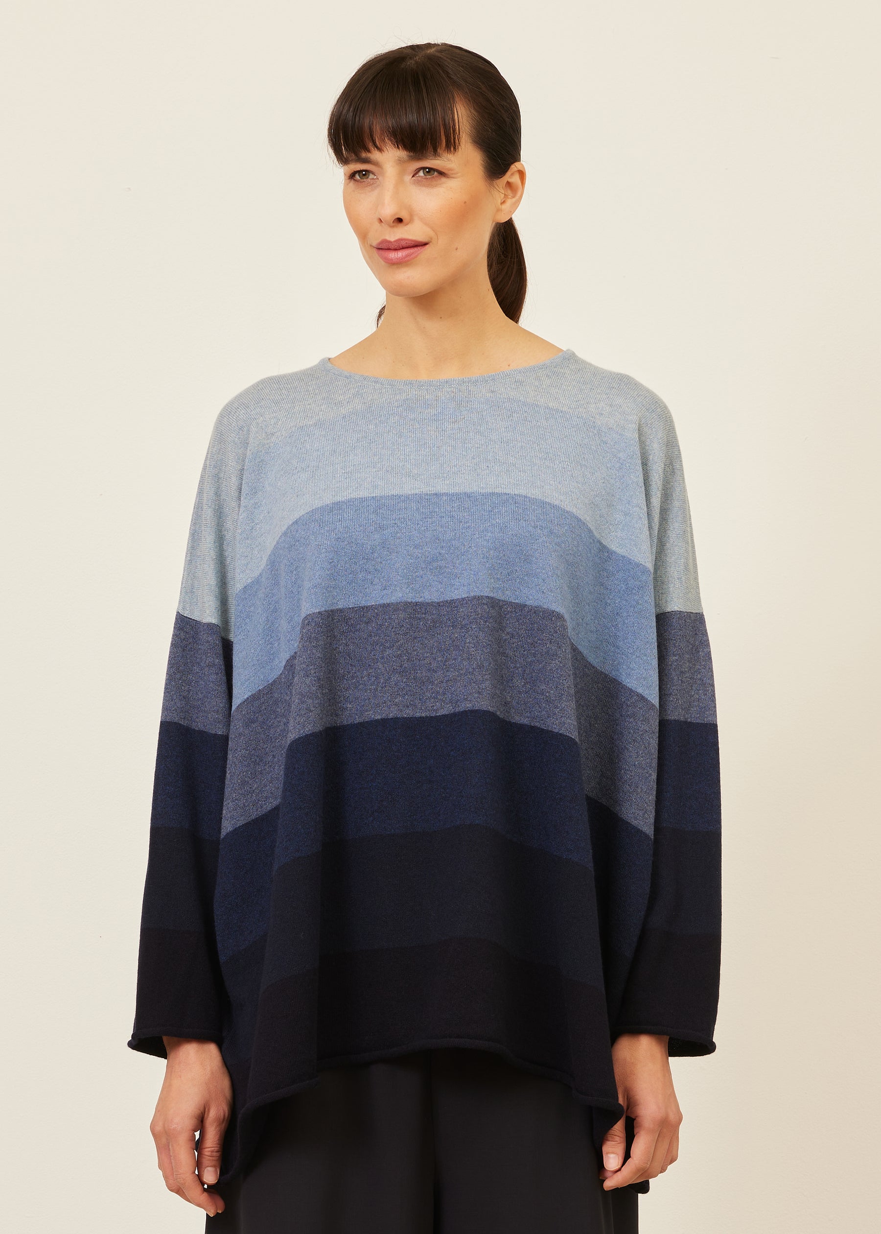 A-line bateau neck ombre stripe sweater - long